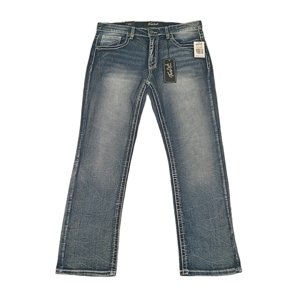 True Luck Men's Bootcut Jeans 34x32 Embroidered Western Thick‎ Stitch New